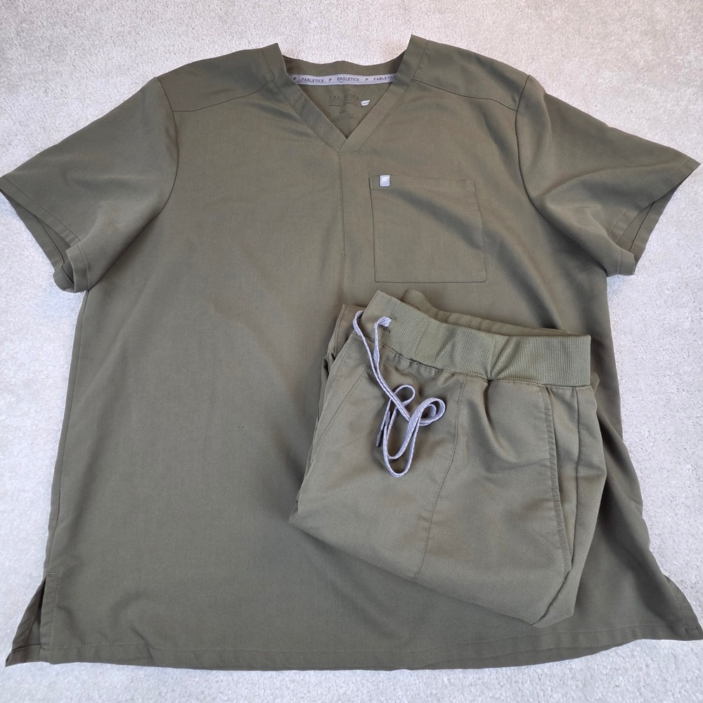 Fabletics Helix Scrub Top Intake Jogger Pants Set Mens XXL Olive Green Medical